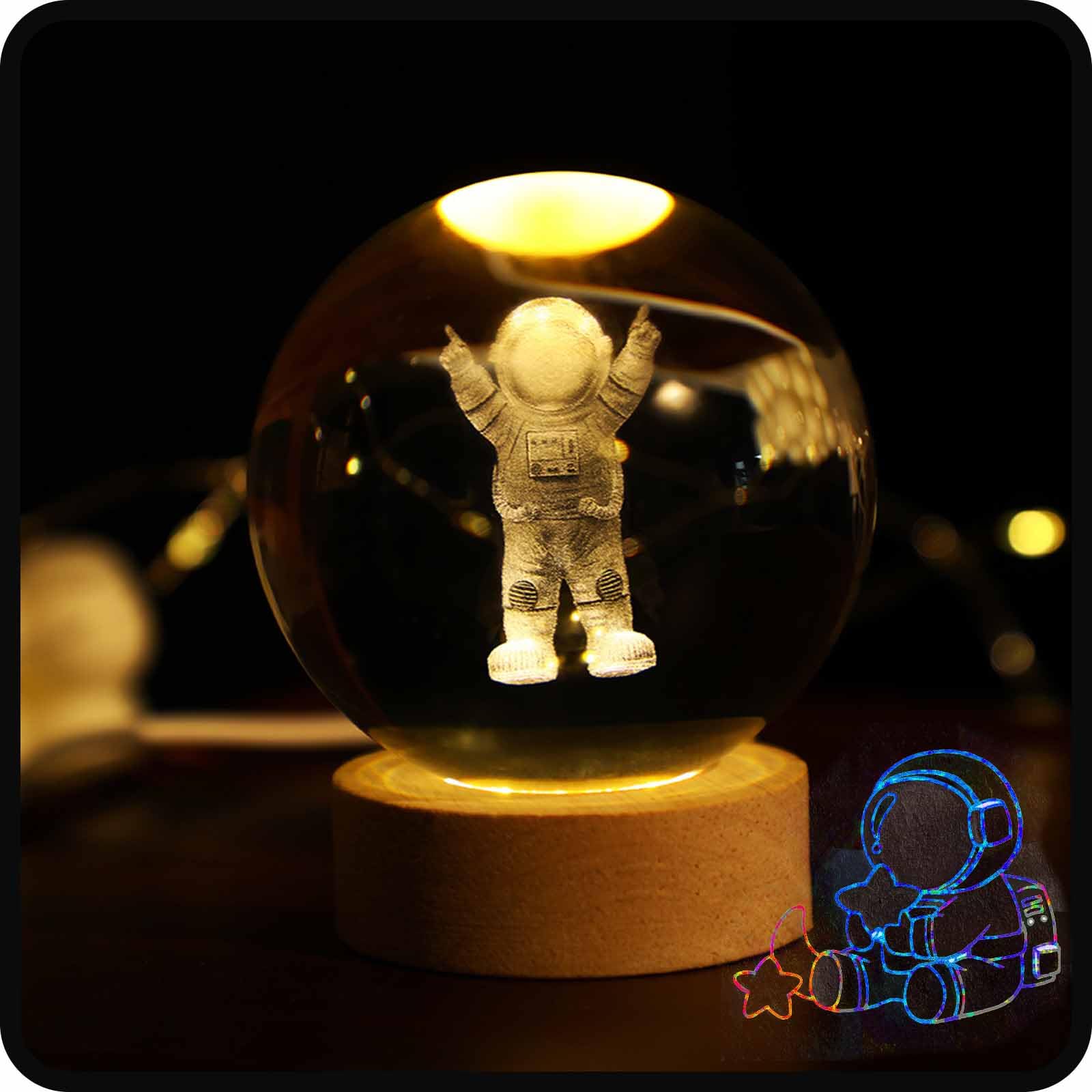 Calming Cosmic Lights, Happyhaves Sphere, 3D Galaxy Crystal Ball Night Light, Happyhaves Calming Stellar Spheres The Galaxy, Saturn and The Moon, LED Crystal Space Lamp (E)