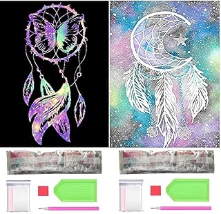 VEGCOO 2 Pack 5D Diamond Painting Kit, DIY Diamond Painting Full Kits Art Full Drill Set for Adults or Kids, Home Wall Decor (Dreamcatcher)