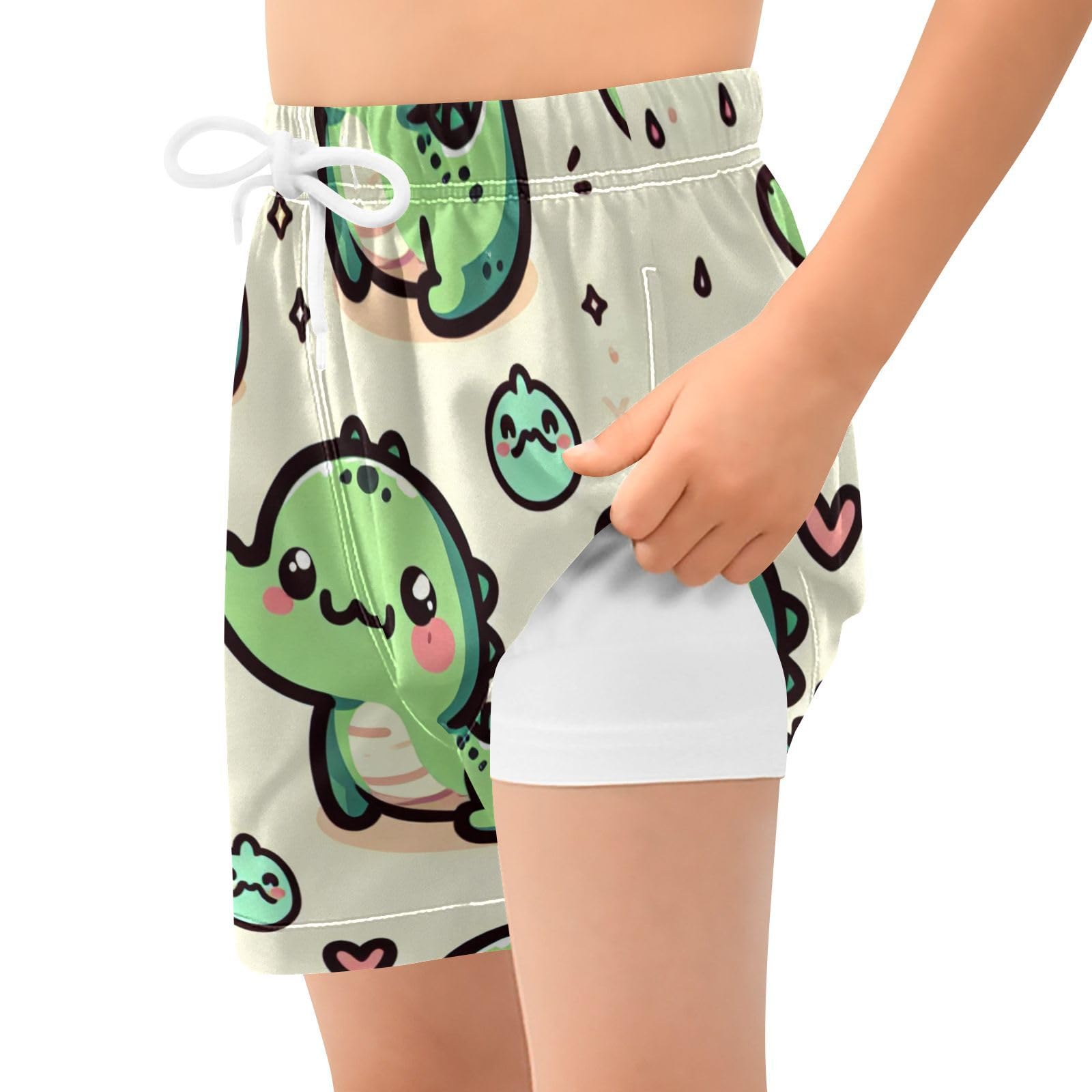 YANENDIE Boy Swim Trunks with Compression Liner Cute Crocodile Boys Swim Shorts Quick Dry Beach Shorts