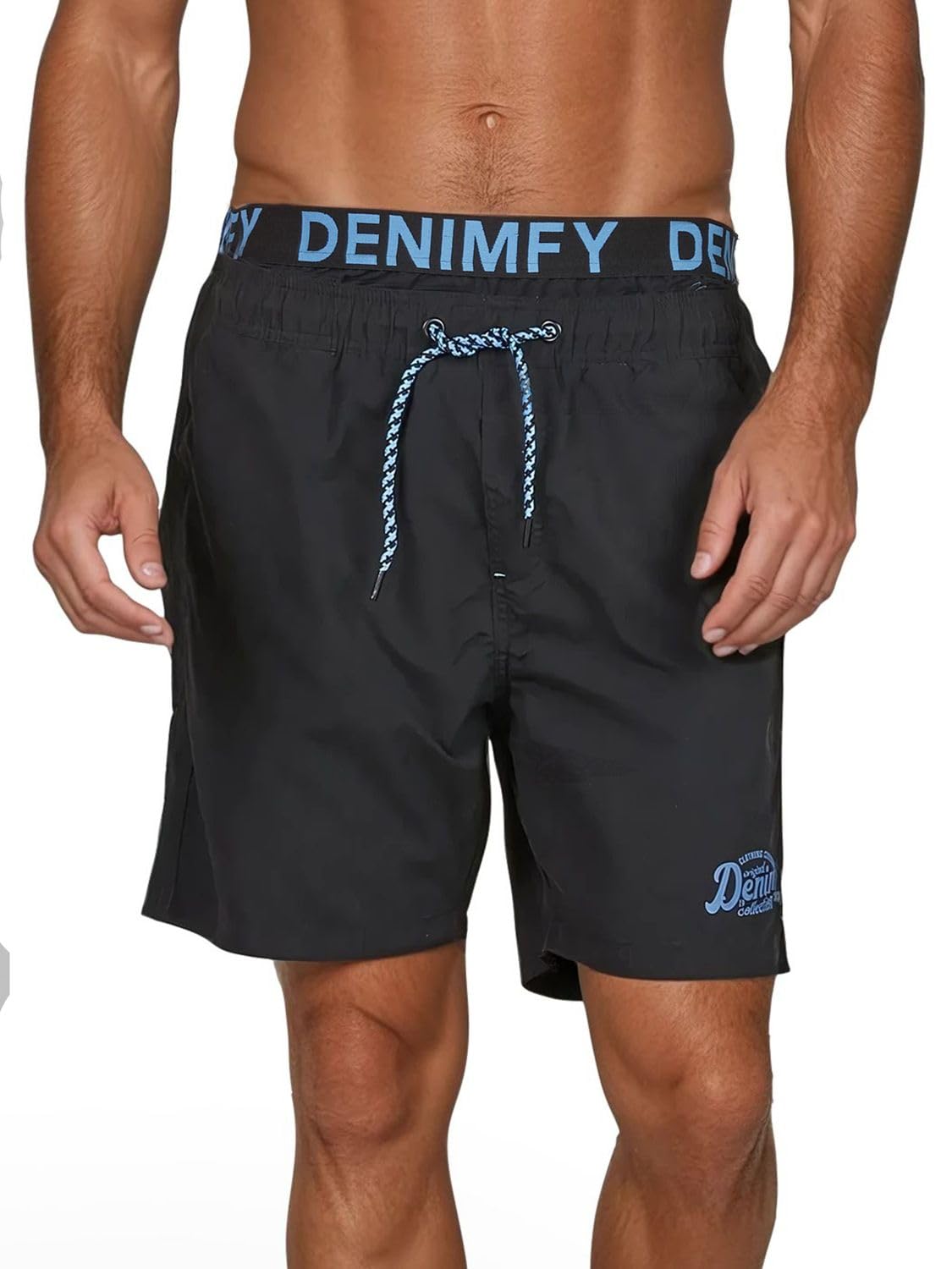 DENIMFY Badehose Herren Lang Badeshorts Doppelter Bund DFNeo Kurze Hosen Schwimmhose Shorts Print Schwarz Blau Orange S M L XL XXL 3XL 4XL 5XL