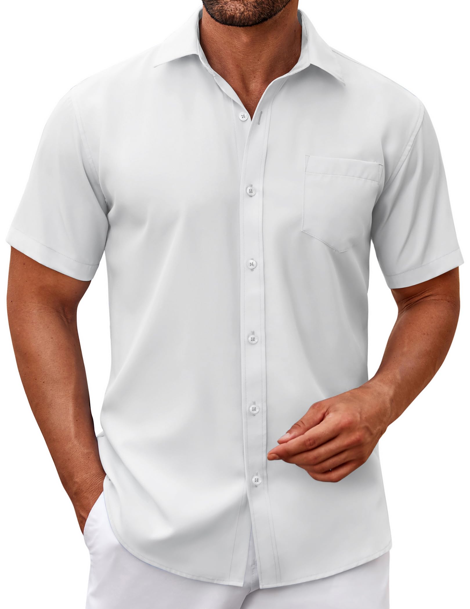 COOFANDY Hemd Herren Kurzarm Sommer Hemden für Herren Casual Kurzarmhemd Männer Businesshemd mit Brusttasche Freizeithemden Regular Fit