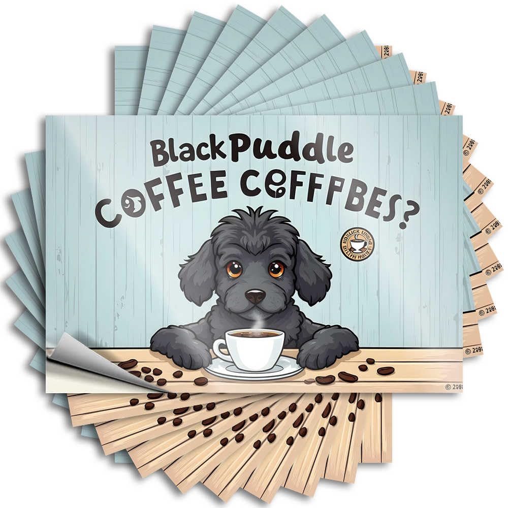 Tiki Bar Decorations Farmers Bumper - Black Poodle Enjoys A Steamy Cup of Coffee Amidst Scattered Beans Bumper Waterproof Vinyl Sticker(8X12CM)