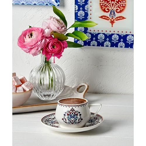 KARACA Nakkas Espresso Cup and Saucer Set for 6 People