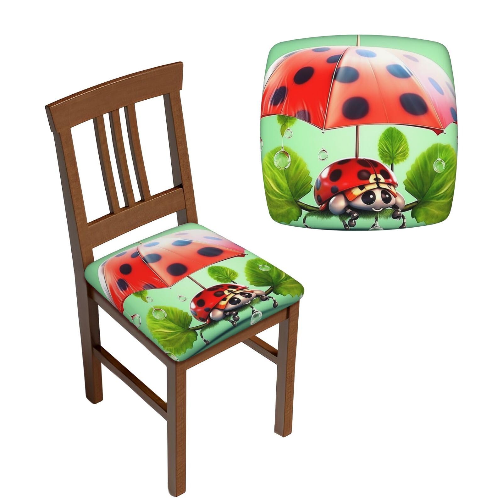 FodPand 4PCS Dining Chair Covers for Dining Room Funny Ladybug Holding Umbrellas Chair Seat Cover Stretch Parsons Chair Slipcover Removable Washable Seat Cushion Slipcovers Cover for Kitchen Office