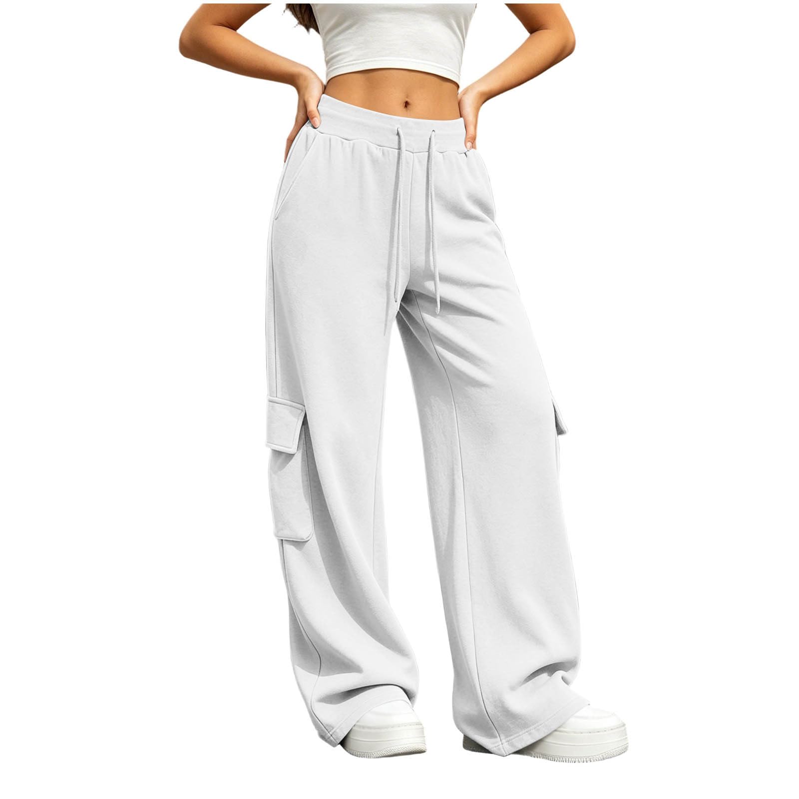 Pantaloni Sportivi Donna Pantloni Cotone con Elastico in Vita Morbidi Pantaloni da Corsa con Tasche a Gamba Dritta Pantalone Larghi a Vita Alta Pant Baggy Tinta Unita per Allenamento Jogging Fitness