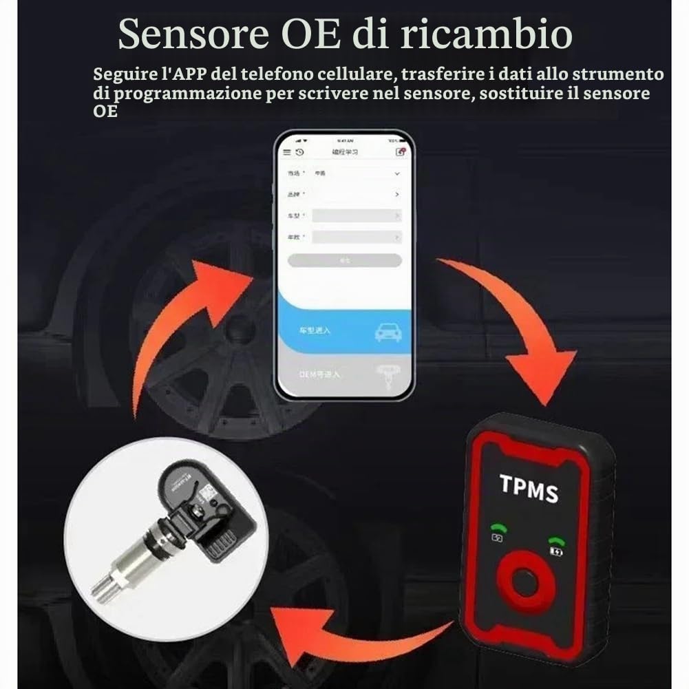Sensori TPMS Programmabili 2 in 1 433 MHz + 315 MHz Supportano La Programmazione con Lo Strumento Cellulare