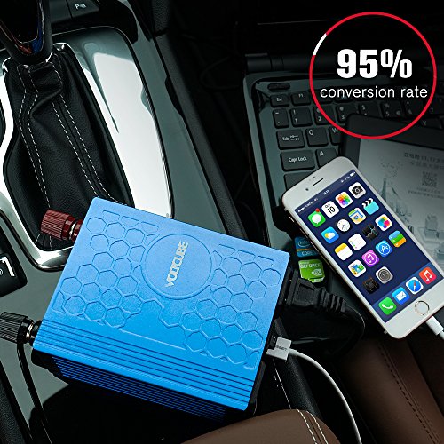 VOLTCUBE 400W Power Inverter 12V DC to 110V AC Converter with 4.8A Dual USB Car Adapter with 2 Independent AC outlets (Blue)