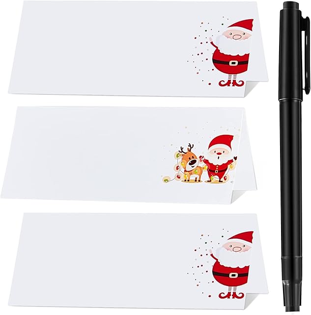 Christmas Place Name Cards Christmas Table Name Cards Santa Elk Cards Xmas Seat Cards Greeting Cards with Pen for Christmas Holiday Wedding Winter Party Decoration (61)