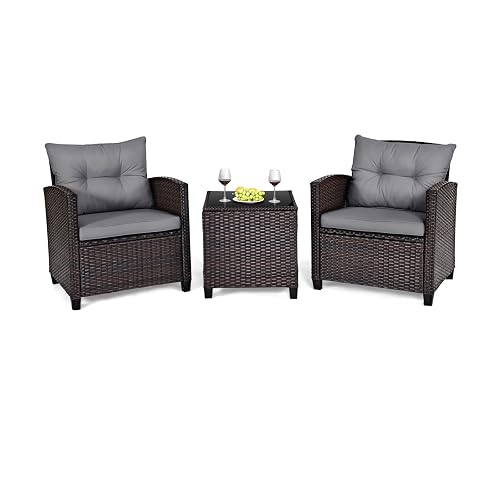 3-Pieces Patio Furniture Set, PE Wicker Chairs Sofa Set with
