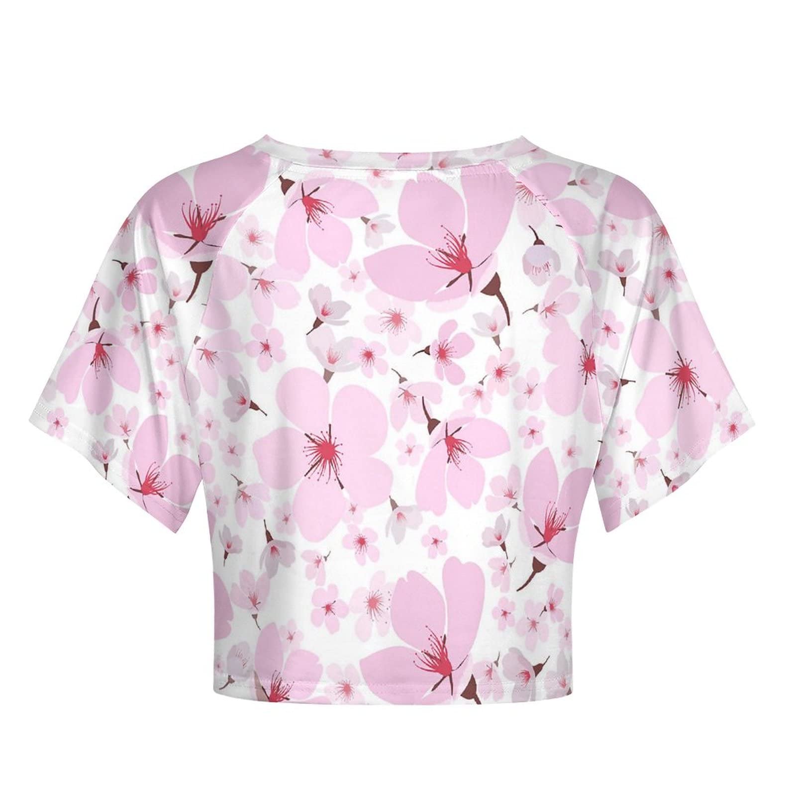 Amazon.co.jp: 半袖 トップス へそ出し ピンクの春の桜 ショート