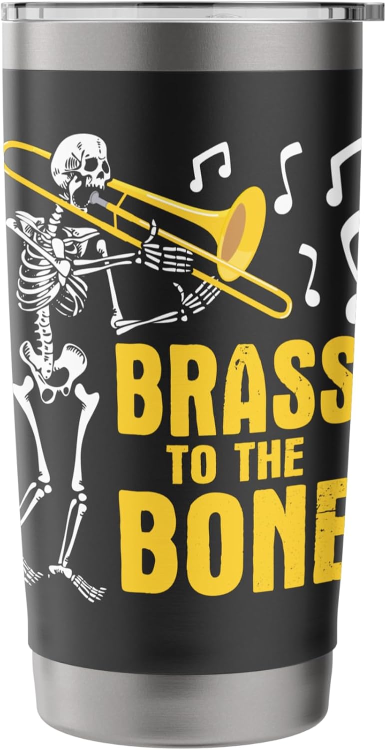 Brass To The Bone - Skeleton Trombone Player Music Lover Stainless Steel Insulated Tumbler - Image 3