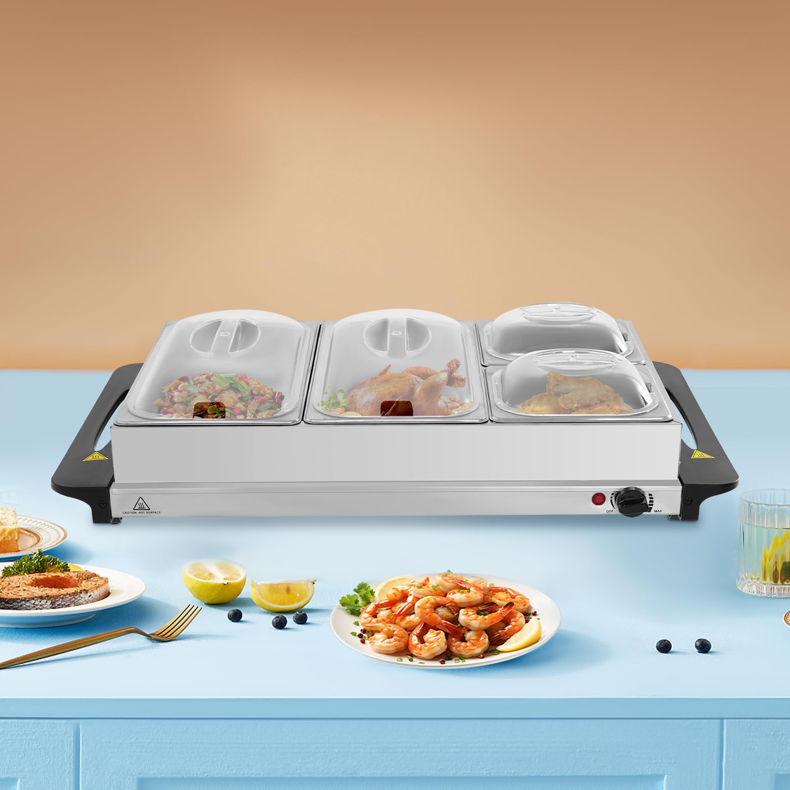 Scaldabagno a buffet da 300 W, con 4 vassoi estraibili, scalda cibo a buffet, piastra calda per sale da pranzo alberghiere, buffet commerciali