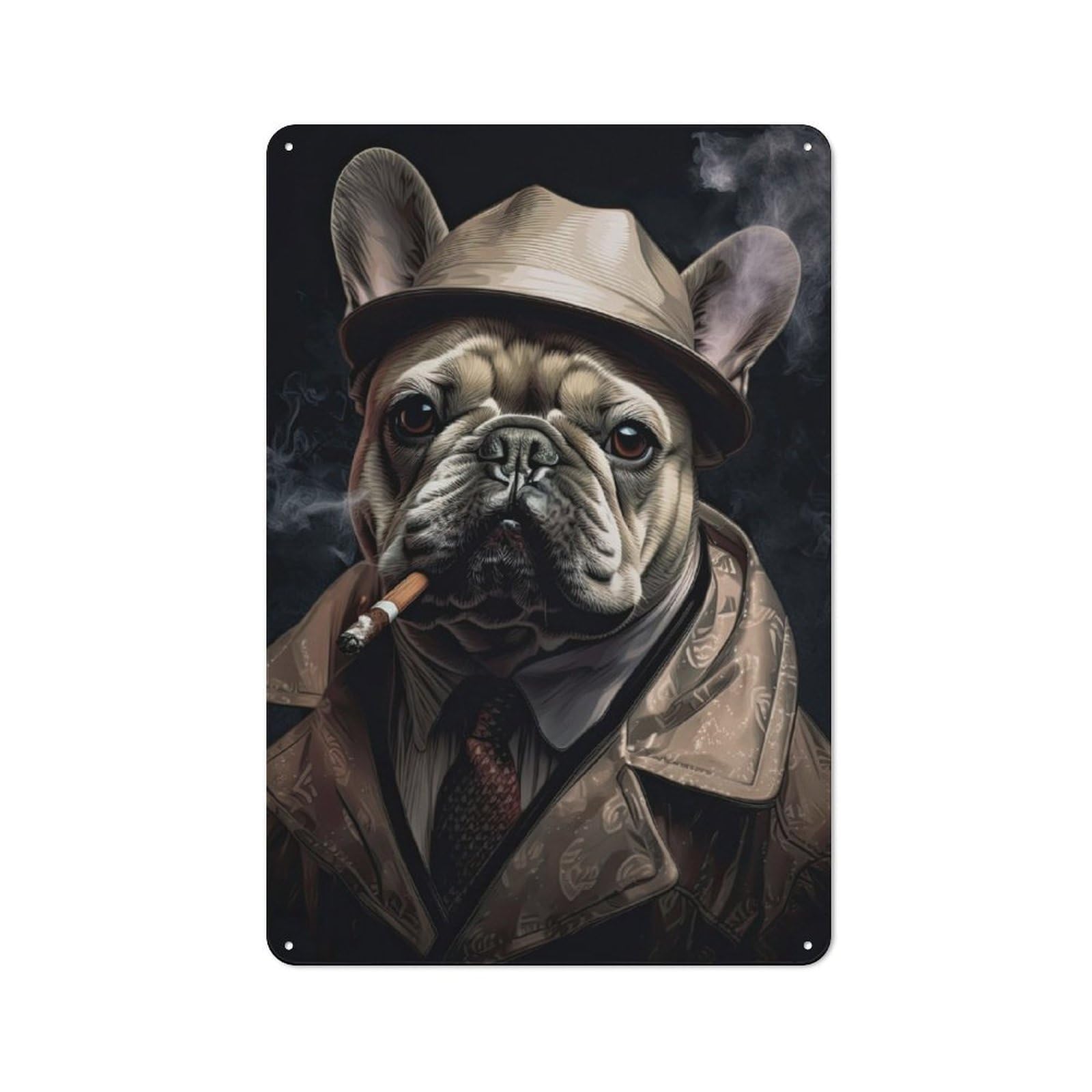 Junmoney French Bulldog Gangster Country Vintage Metal Wall Decor 30X20cm, Country Metal Sign For Kitchen, Cottage, Porch Or Garden Room