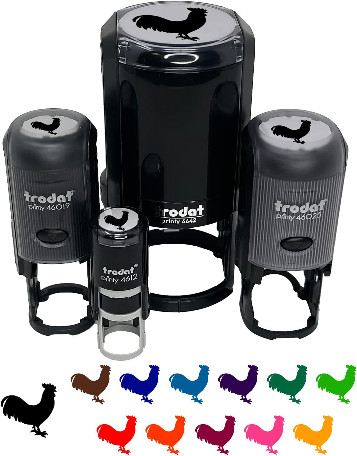 Rooster Chicken Standing Solid Self-Inking Rubber Stamp Ink Stamper for Stamping Crafting Planners - 1-1/2 Inch Large - Black Ink