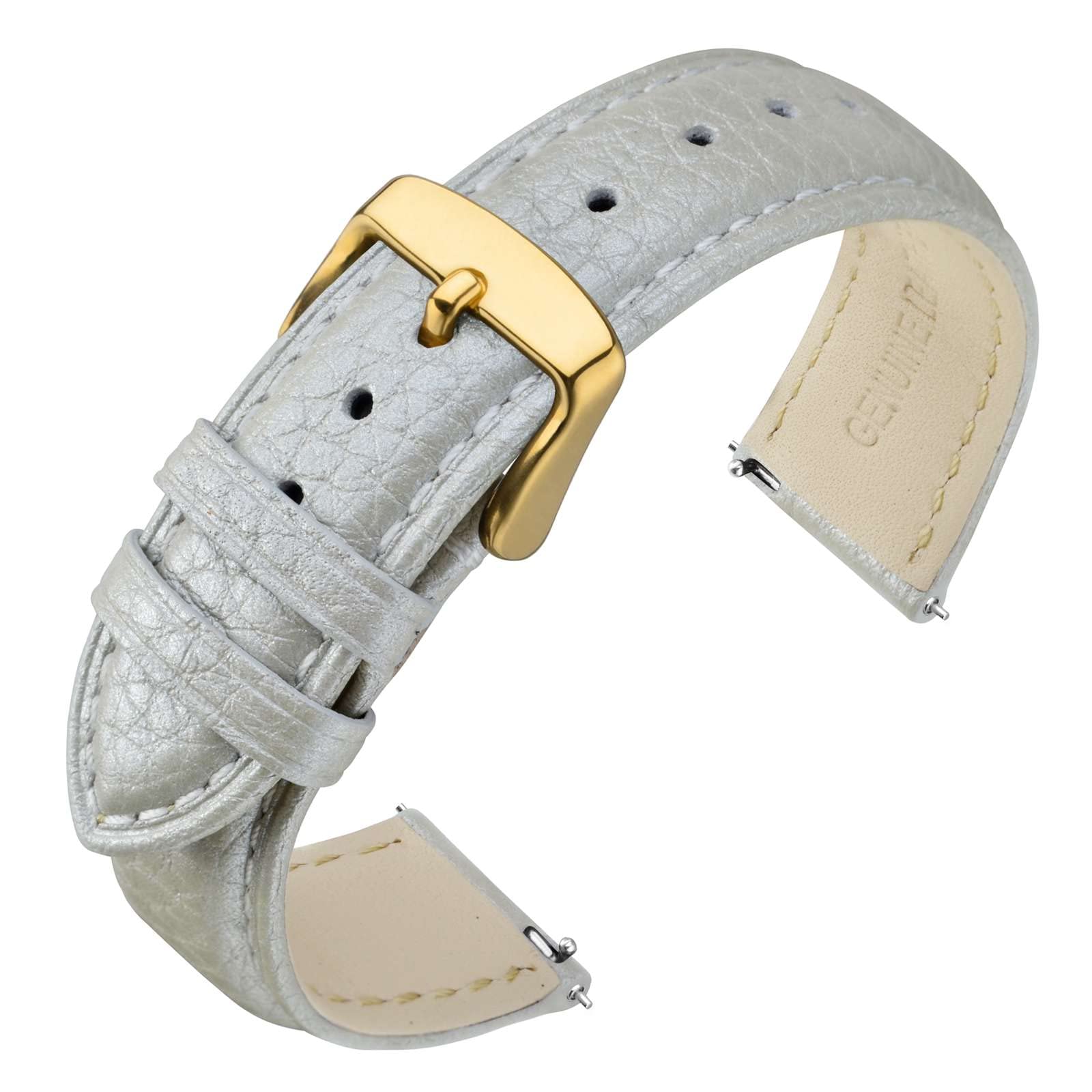 ANNEFIT Watch Band 22mm, Quick Release Textured Padded Leather Straps with Gold Buckle for Men and Women (Silver)