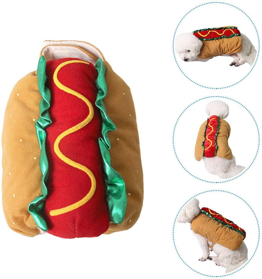 POPETPOP Funny Hot Dog Design Pet Costumes- Halloween Christmas Pet Apparel Warm Hoodie for Dogs and Cats, Pet Cosplay Outfit Uniform for Medium and Small Dogs