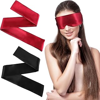 2 Pièces masque pour les yeux en satin doux, bandeau yeux,confortable et réglable, protection des yeux occultant, masque de voyage pour femmes et hommes(noir + rouge)