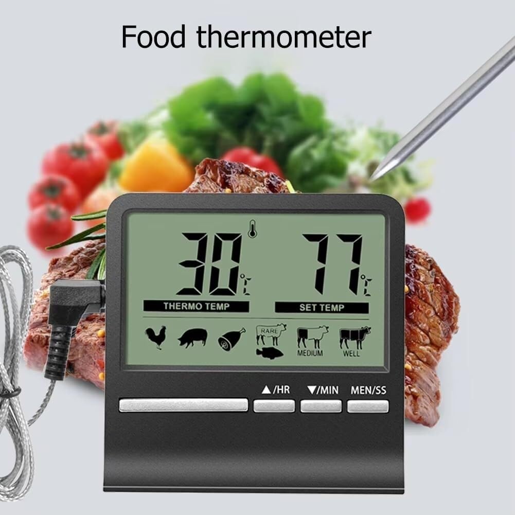 Termometro digitale da cucina for la temperatura degli alimenti a base di carne, for forno, barbecue, grill, funzione timer con misuratore di calore for la cottura