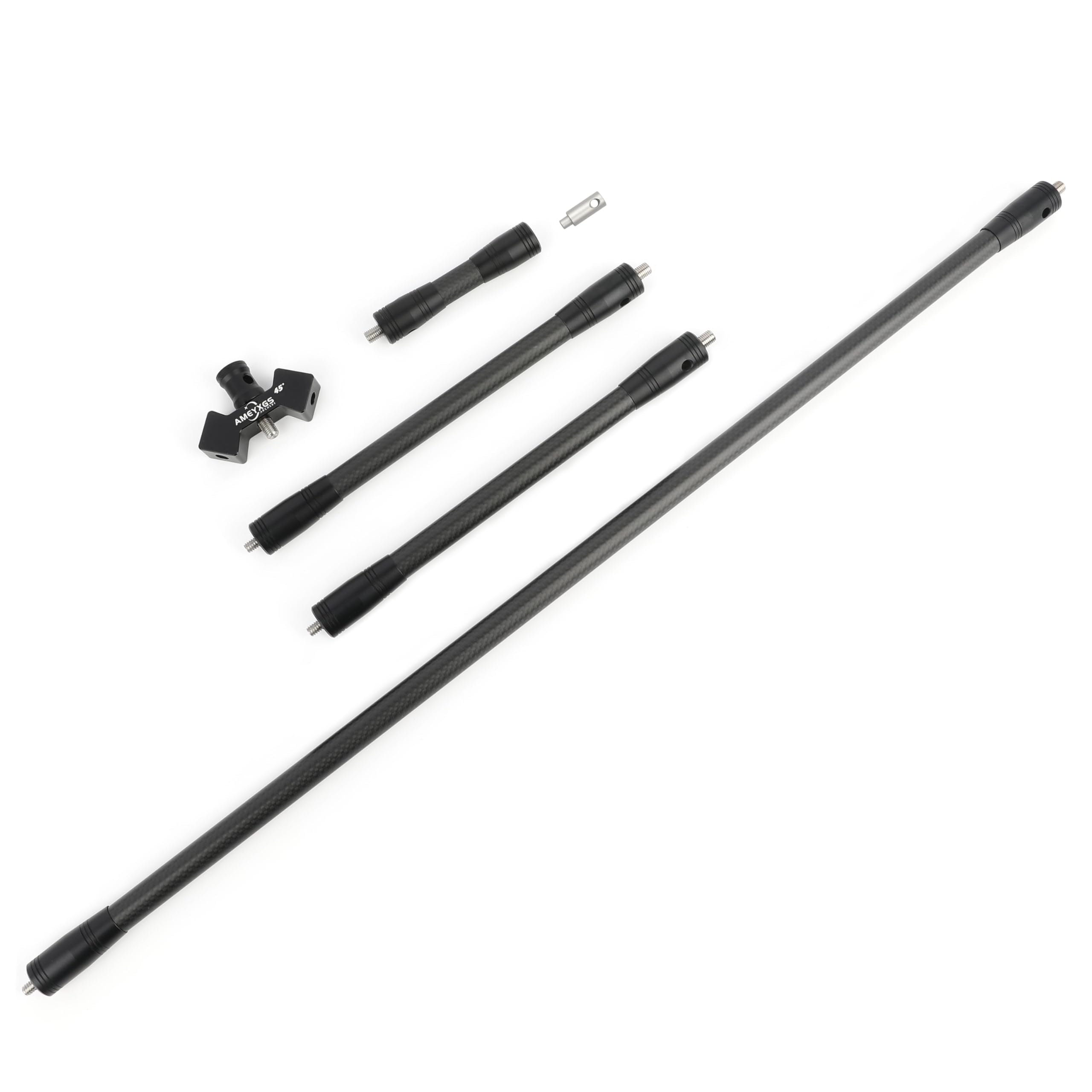 AMEYXGS Ensemble de stabilisateurs d'arc de tir à l'arc 10/12/25/30/71/76,2 cm, barre d'équilibre en carbone 3K avec stabilisateur en caoutchouc et poids pour arc recourbé et arc composé