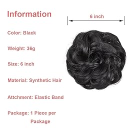 KETHBE Black Synthetic Fiber Messy Bun Hair Piece, 2PCS