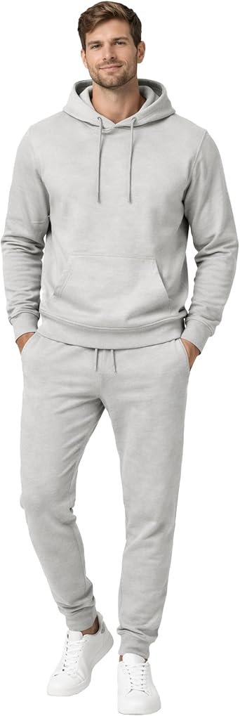 Mens Tracksuit Set, Casual Plain Long Sleeve 300 GSM Pullover Hoodie & Fleece Joggers Trouser Sets With Pockets Gym Jogging Bottoms Sweatsuit UK Sizes S-XXL