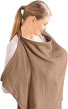 Breastfeeding Cover Nursing Cover, Muslin Cotton Soft Breathable Nursing Cover, Adjustable Strap Breast Feeding Coverall for Car Seat Blanket and Stroller Coverall (Camel)