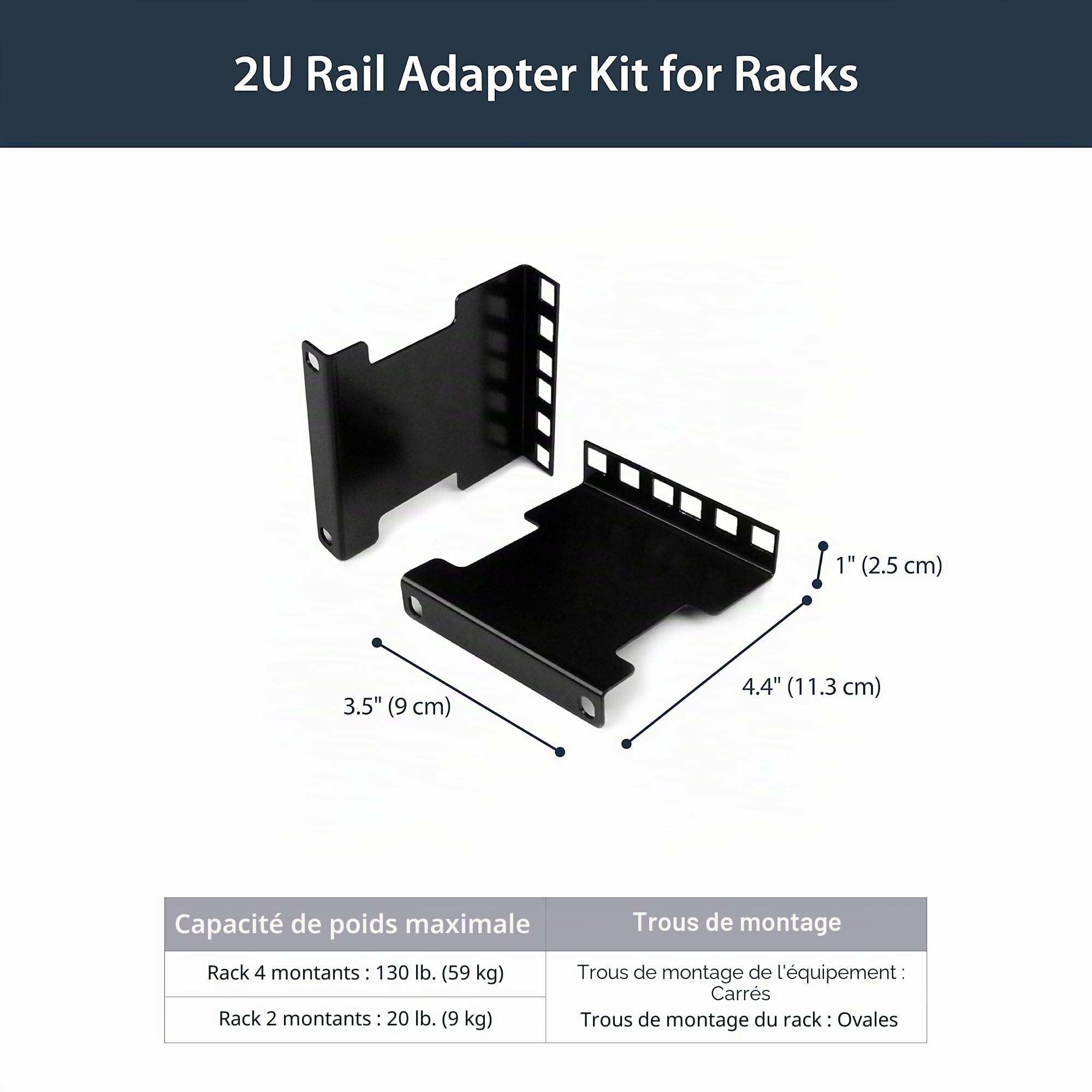 StarTech Kit Extension Profondeur Rack Serveur 2U, 10cm, 59kg (RDA2U) | Montage en rack, Adaptateur encastré, Extension réseau, Écrous et vis, Serveur
