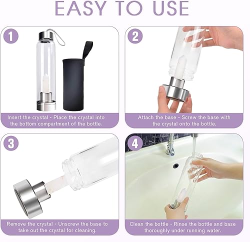 Vista 31 de ChezMax Botella de agua de cristal con centro de cristal natural A - Cristal rosa