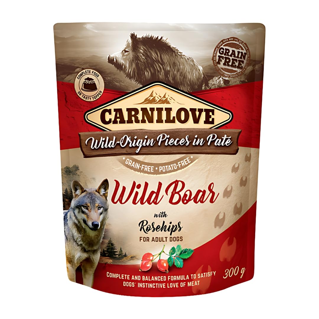Wild Boar With Rosehip For Adult Dogs (Wet Food Pouches) 12X300g