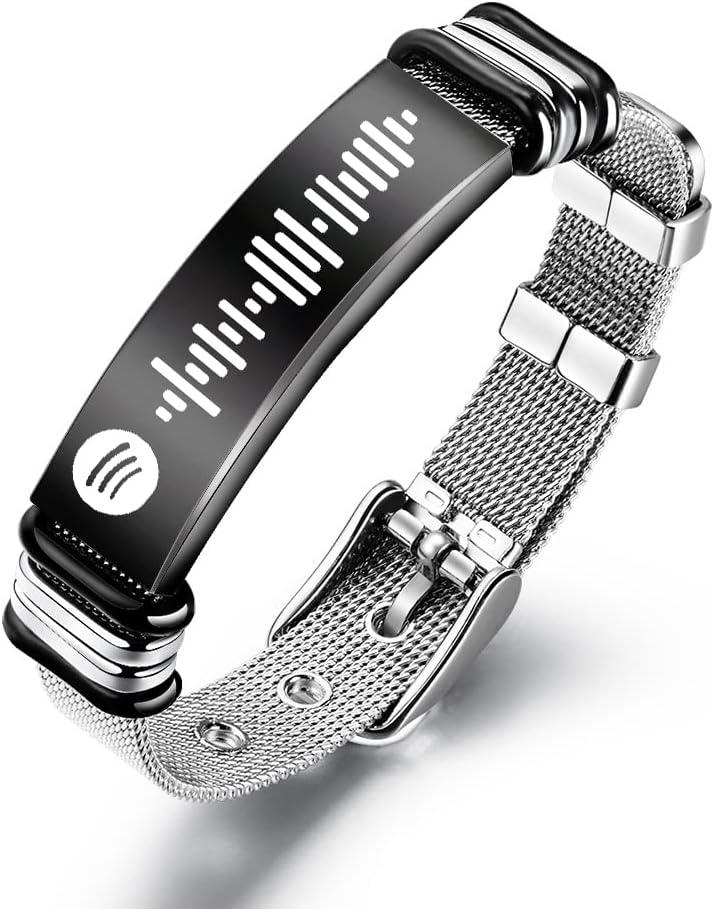 Mens Titanium DAD Bracelet Engraved with Name / Photo/ Morse code, Personalised Bracelet with Spotify Code, Gift for Him Boyfriend Husband Dad