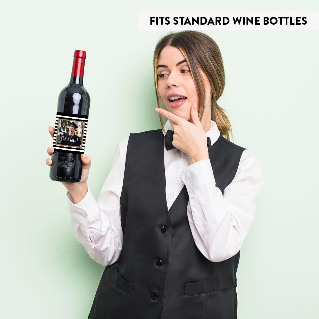 Andaz Press Personalized Graduation Photo Party Collection, Wine Bottle Labels, 20-Pack, Custom Image