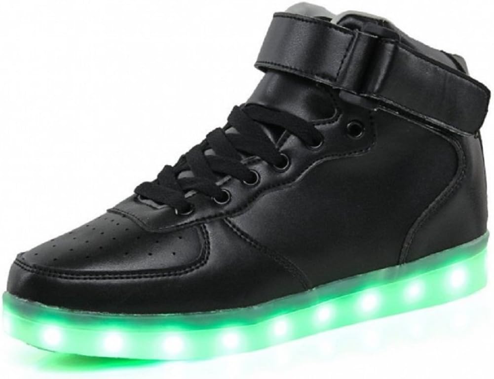 LED Light Up Hi-Top Shoes 11 Color Patterns, USB Rechargeable, Sneakers for Men, Women, Boys, Girls Black