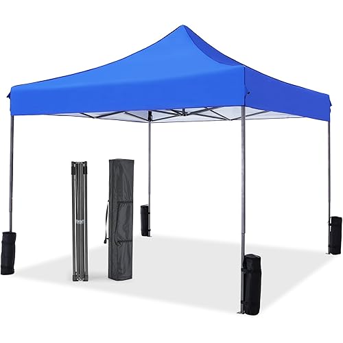 NEWBULIG 10x10 FT Pop Up Canopy, Heavy Duty Sun Shade, Portable Outdoor Shelter with Sand Bags for Camping/Beach/Backyard, Classic Blue