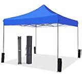 NEWBULIG 10x10 FT Pop Up Canopy Easy Up Tents for Camping Parties Events Beach Backyard Portable Outdoor Shelter Heavy Duty Instant Sun Shade with Sand Bags, Blue