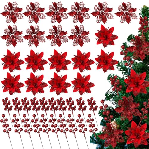 60-Pcs-6-Styles-Christmas-Glitter-Berries-Stems-Christmas-Artificial-Poinsettia-Flowers-Christmas-Tree-Picks-for-Christmas-Tree-Ornaments-DIY-Xmas-Wreath-Crafts-Holiday-DecorRed