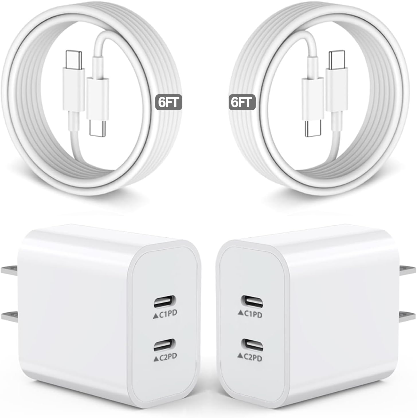 iPhone 16 15 Charger,USB C Charger Fast Charging,2Pack Dual Port Fast Wall Chargers Block with 6FT USB C to C Cable for iPhone 16e/16 Pro Max/16 Pro/16 Plus/15 Pro Max/15/iPad Pro/Air/Mini/AirPod