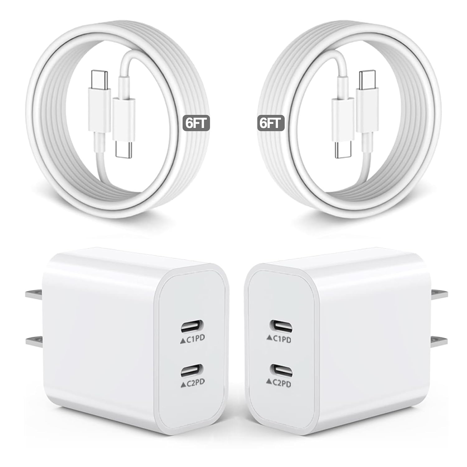 iPhone 16 15 Charger,USB C Charger Fast Charging,2Pack Dual Port Fast Wall Chargers Block with 6FT USB C to C Cable for iPhone 16e/16 Pro Max/16 Pro/16 Plus/15 Pro Max/15/iPad Pro/Air/Mini/AirPod