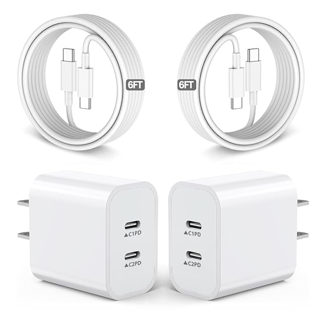 iPhone 17 16 15 Charger USB C Charger Fast Charging 2Pack Dual Port Fast Wall Chargers Block with