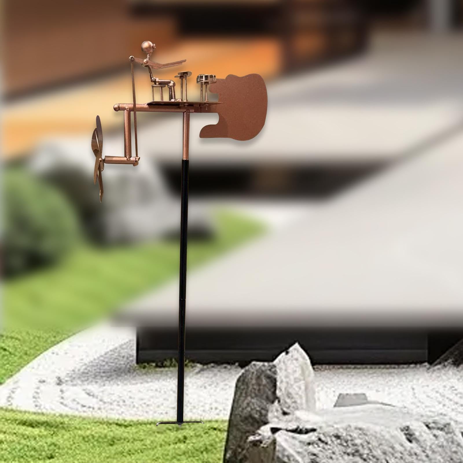 Mulino a vento per batteristi, decorazione da giardino, statua musicale steampunk percussionista statua all'aperto in metallo per patio prato