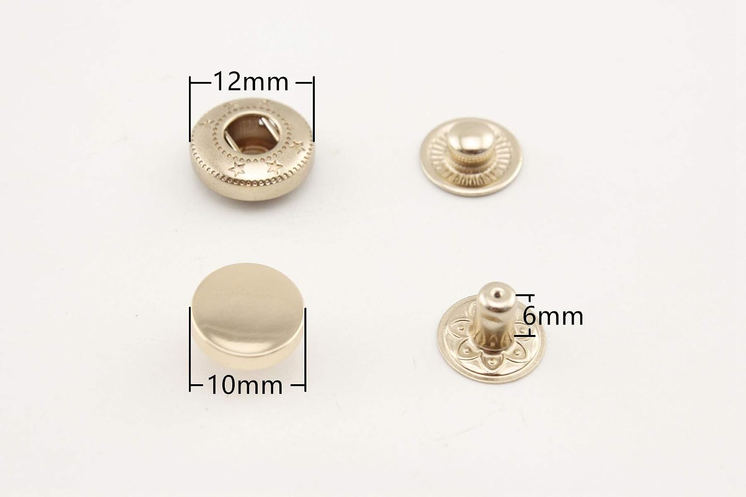 3dancraftit zinc Alloy Flat top Cap snap Fastener Buttons Washable Press Stud for Sewing Leather Craft Clothing 3/8" / 10mm Golden K103