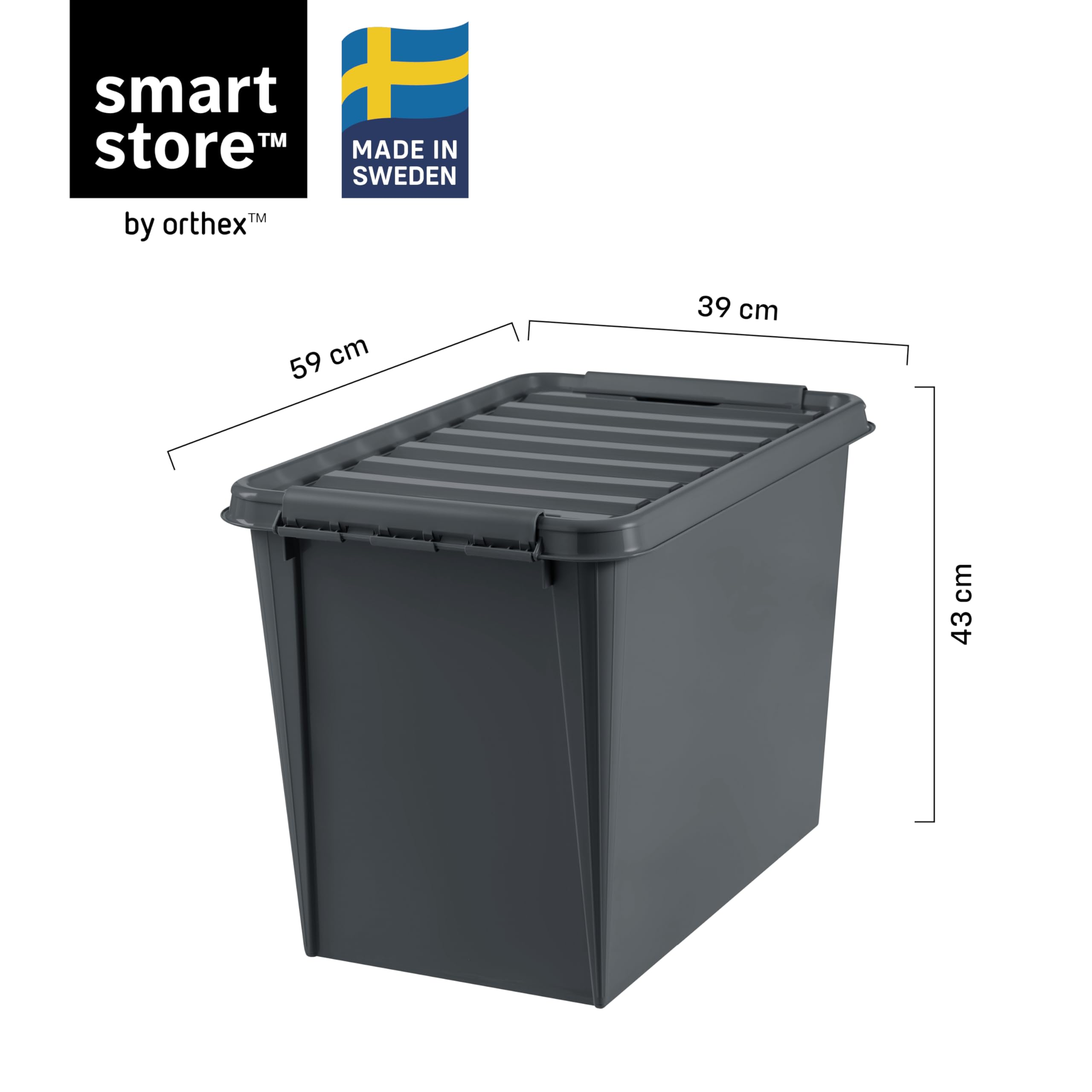 SmartStore 52L grote plastic opbergdozen met deksel, 5 stuks, versterkt, helder, 10 jaar garantie, voedselveilig, klemvergrendeld, stapelbaar en nestbaar, BPA-vrij, L50 x B39 x H41 cm
