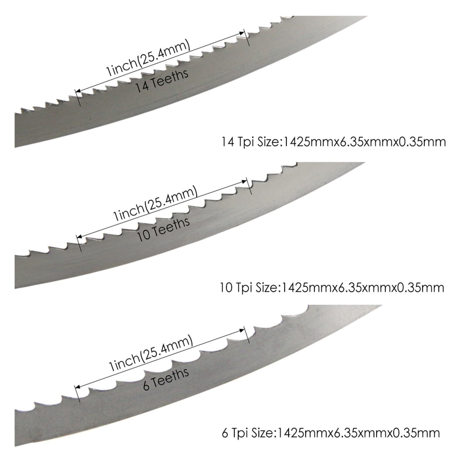 1PC dla Delta Drapper Clarke TPI 6 10 14 56 "1425mm brzeszczoty do pił taśmowych 1425x6.35x0.35mm 8" akcesoria do pił taśmowych do drewna(TPI 14)