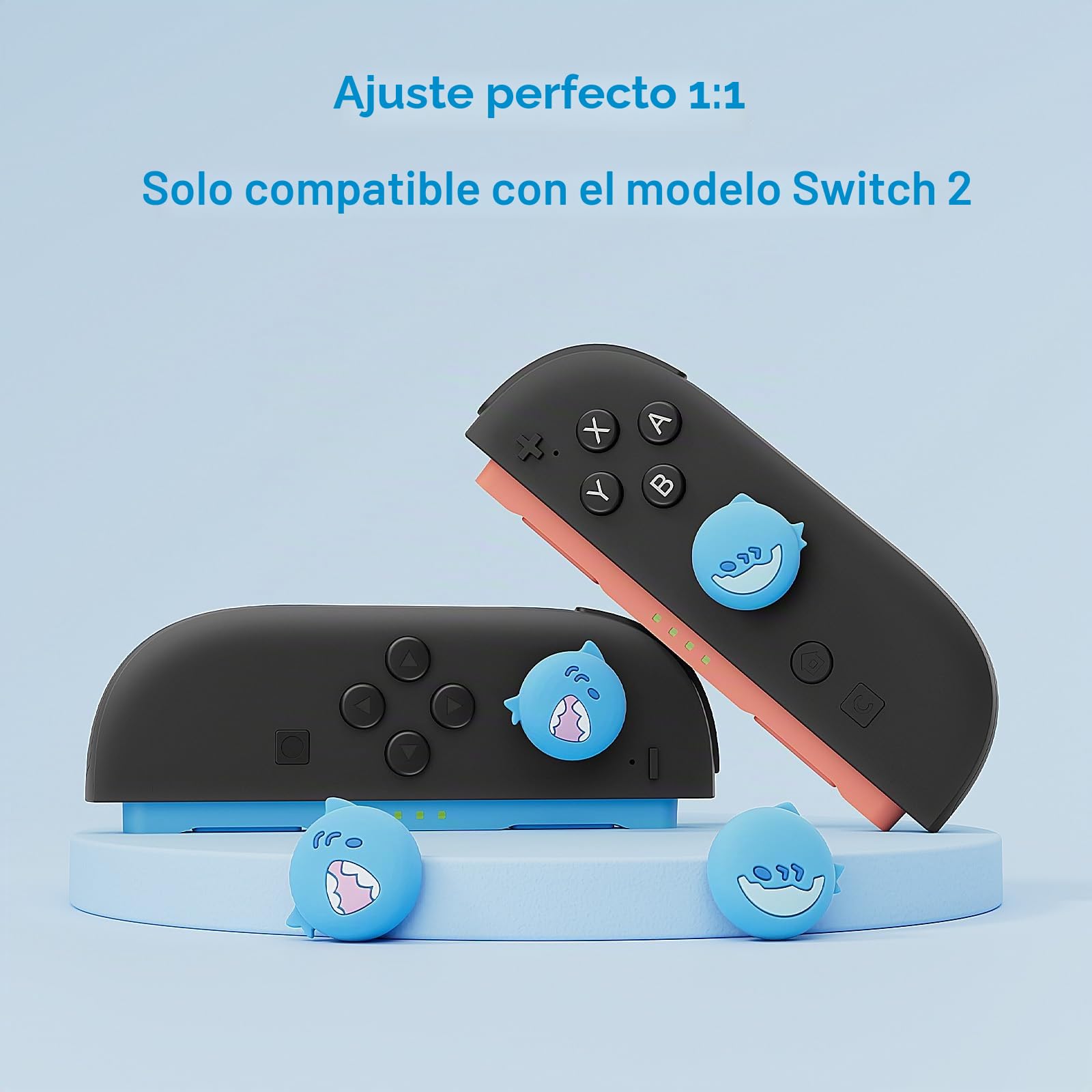 GeekShare Switch - 2 tapas de silicona para el pulgar, tapas antideslizantes para joystick compatibles con Switch 2025, 4 piezas, lindo tiburón