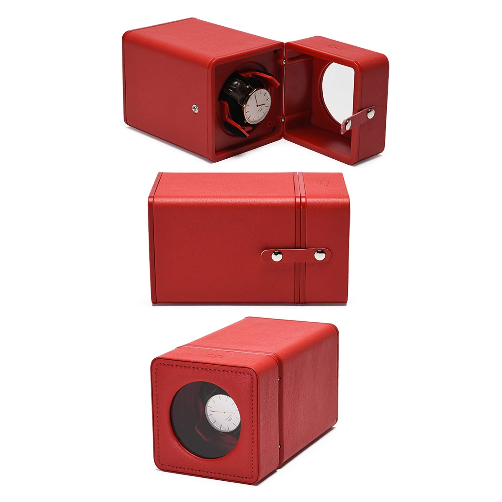 Spinner-Wickelbox Uhrenbeweger – Einzeluhrenschüttler Mechanische Uhren Automatischer Drehteller Leises, antimagnetisches Shake-Uhrengerät Startseite Uhrenaufzugsbox Aufbewahrungskoffer Rot Schwarz