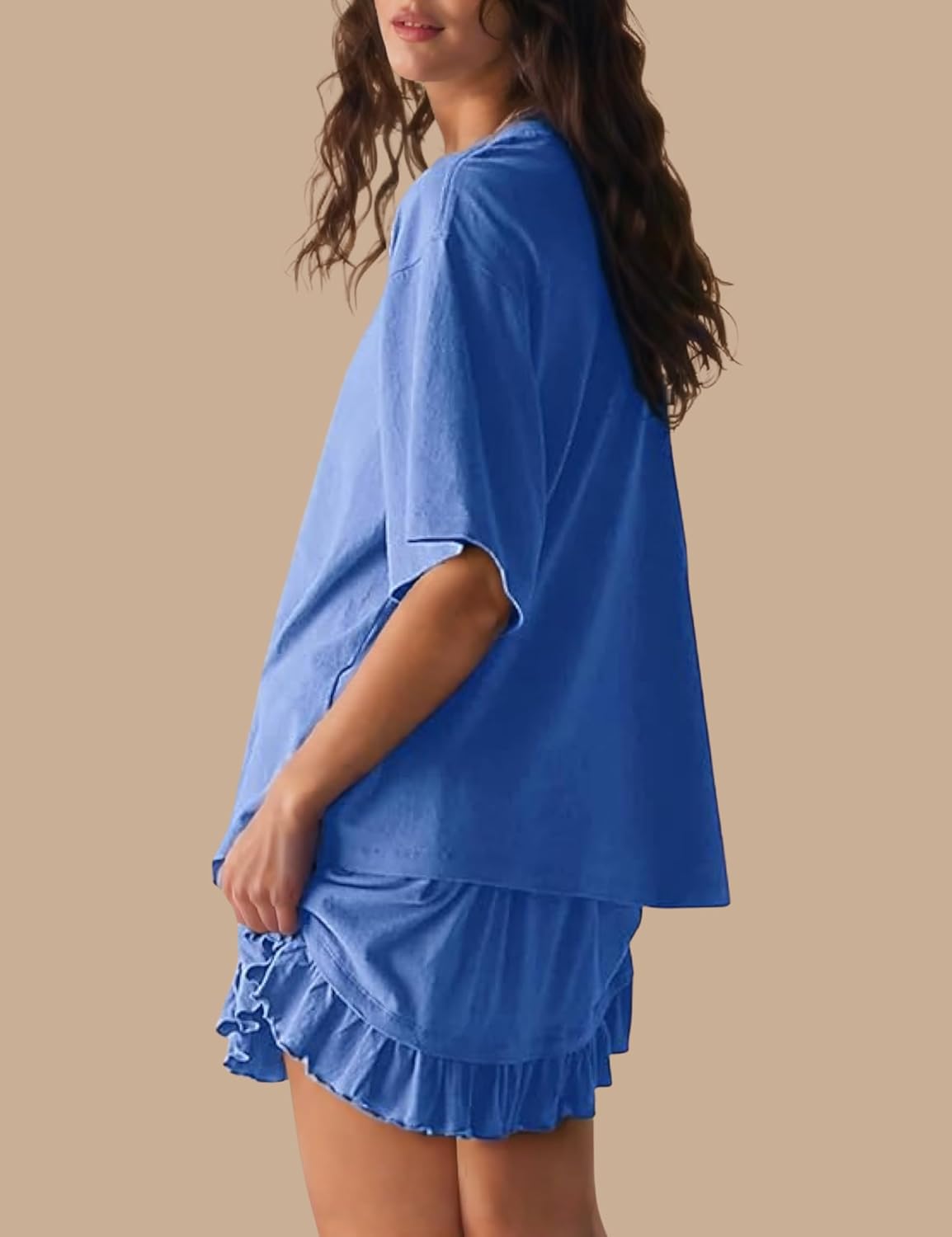 Esmeling Women Summer 2 Piece Skirt Sets Round Neck Short Sleeve Outfits Casual Tops and Pleated Skirts Sets - Image 2