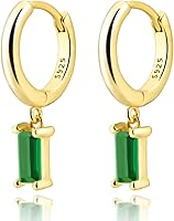 Vista 27 de Gold Huggie Hoop Earrings Crystal Green Drop Earrings