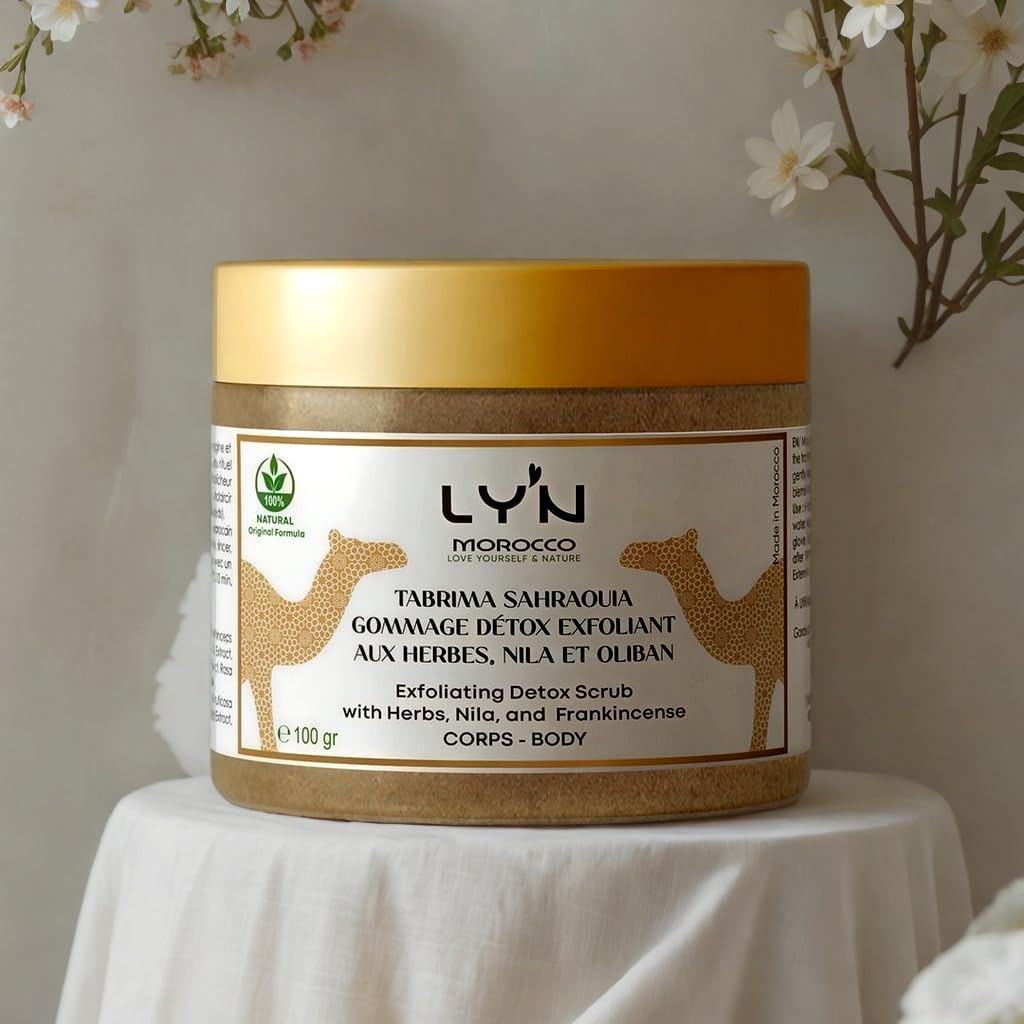 Exfoliante Corporal Brillo y Antirugosidades (Tabrima), 100%Natural y Orgánico con NILA, Oliban y Plantas-Para Queratosis, Celulitis, Desintoxicación Axilas, Antes del Bronceado y Depilación-Efectos