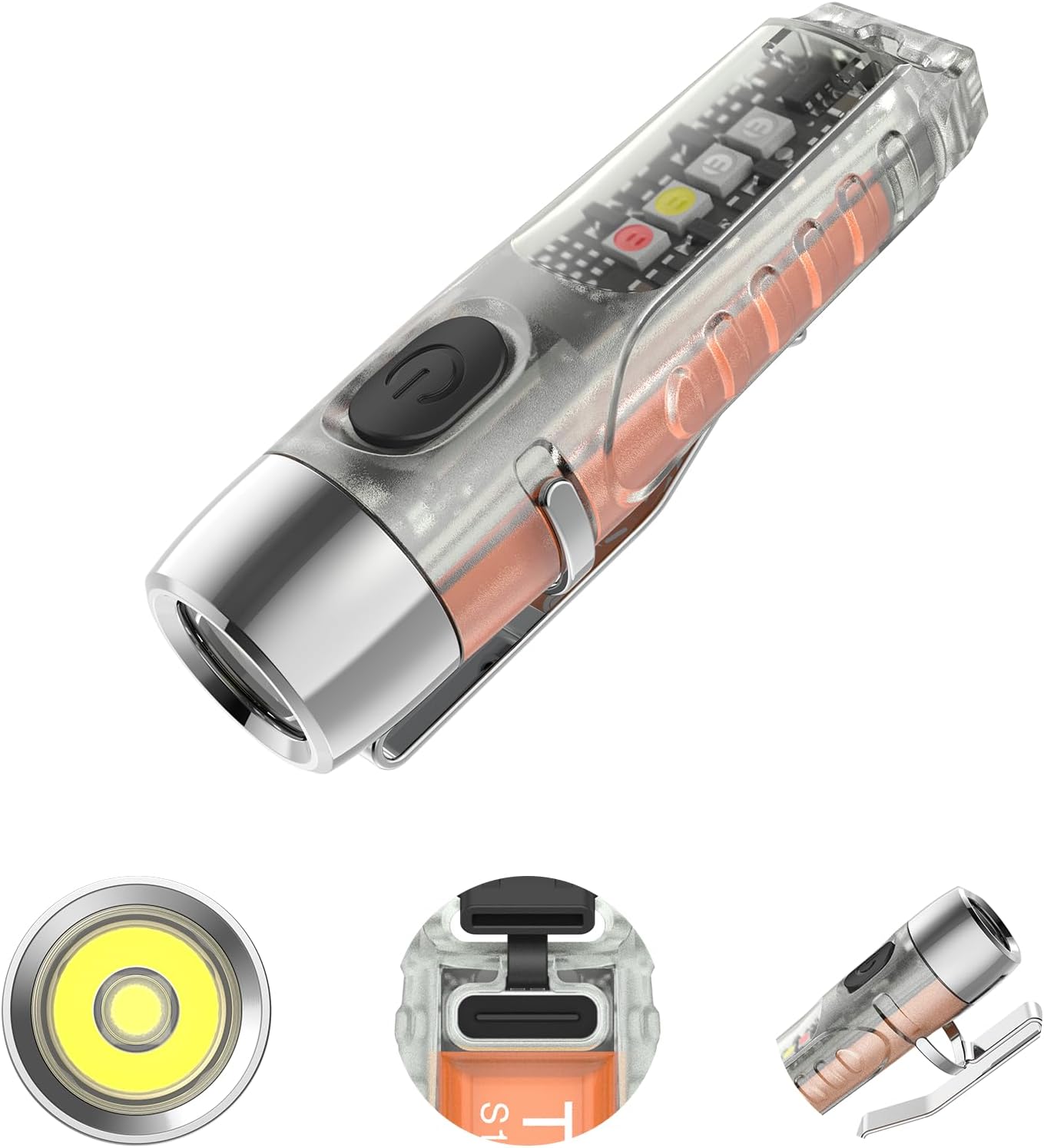 S12Plus Keychain Flashlight，610 High Lumen EDC Pocket Flashlight,USB C Rechargeable Mini LED Flashlight,Small Flashlight,for Camping, Outdoor,Emergency(Fluorescent White)