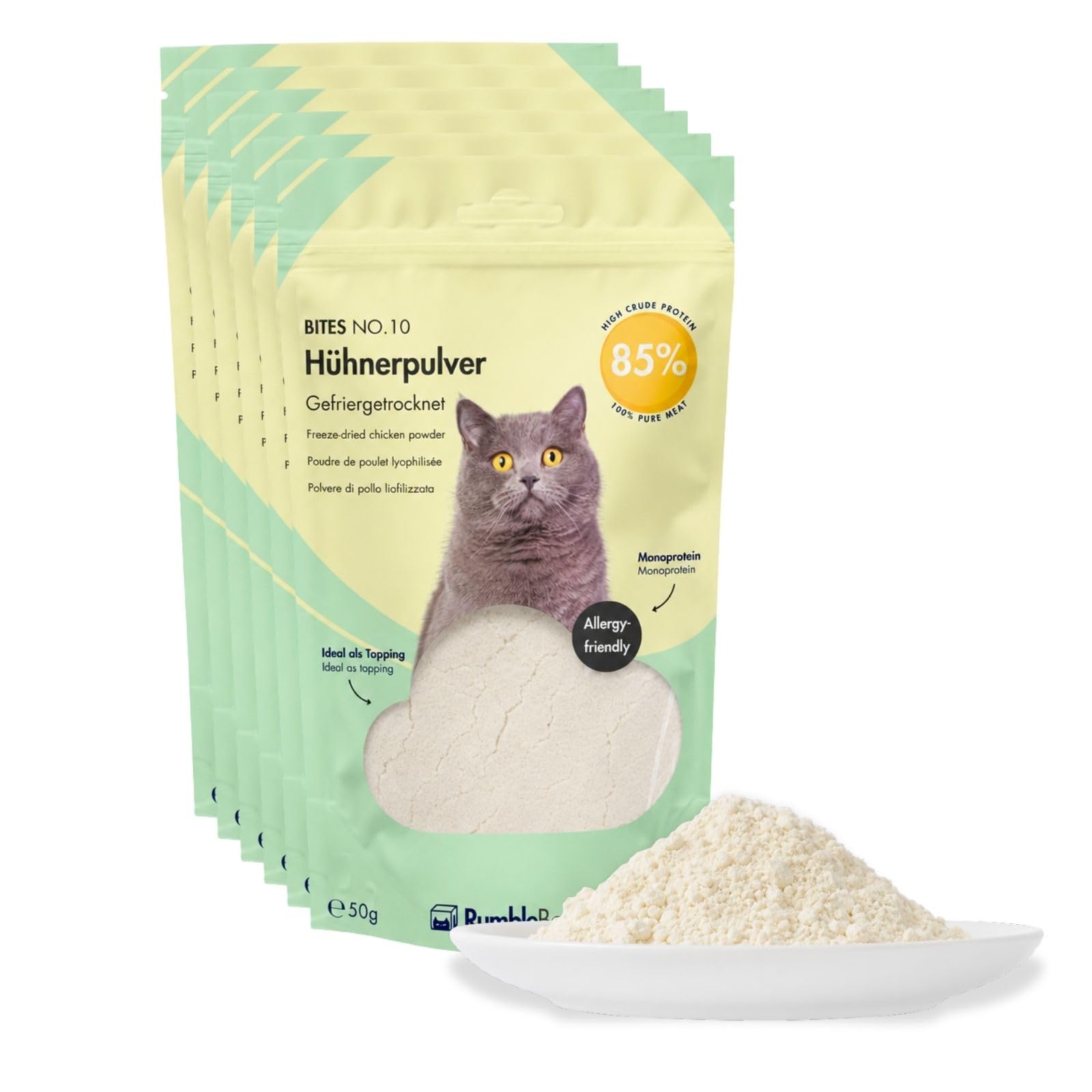 Snack XXL per gatti liofilizzati con polvere di pollo, snack sani senza cereali e zucchero per chi soffre di allergie, solo 1 ingrediente (scatola risparmio, 6 x 50 g)