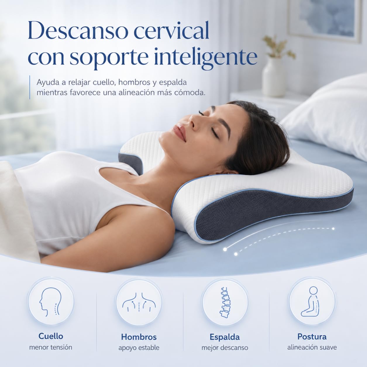 Genérico Almohada Cervical Ergonómica de Espuma Viscoelástica, Cojín de Mariposa para Dormir de Lado, Boca Arriba y Boca Abajo (C)